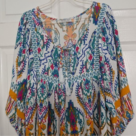 Rachel Zoe Boho Tunic Womens Size 2X White Hippie Tassel Rayon Casual Shirt - Picture 2 of 13
